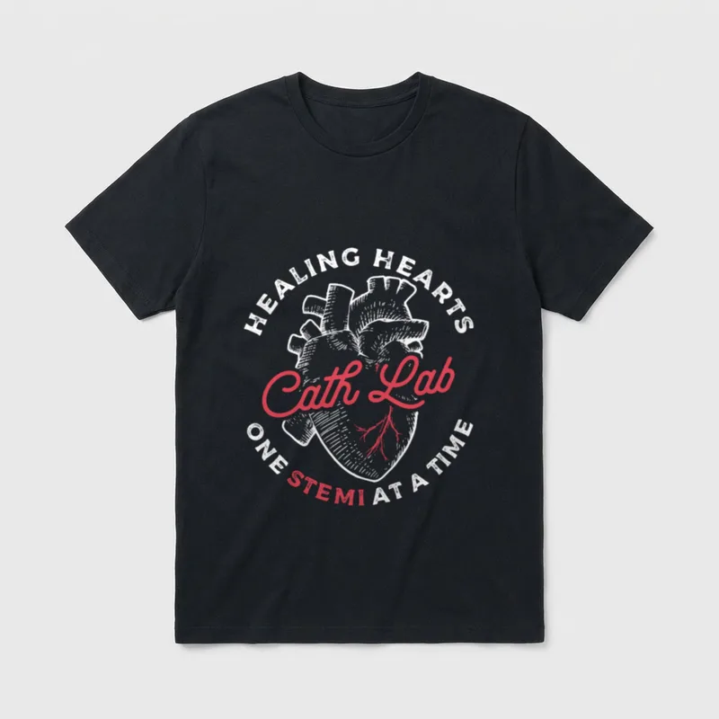Cath Lab Nursing Catheter Laboratory Nurse T-Shirt – HEALING HEARTS Cath Lab ONE STEMI AT A TIME – Classic T-Shirt in Black