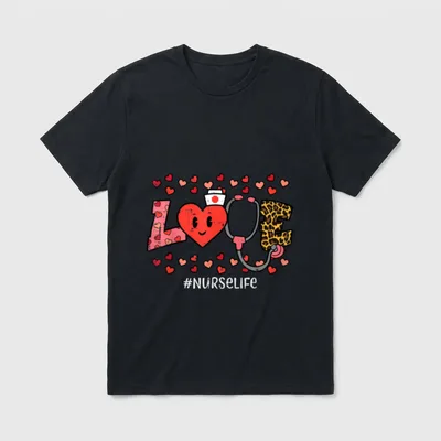 Valentines Day Love Nurse Life Leopard T-Shirt – Classic T-Shirt in Black