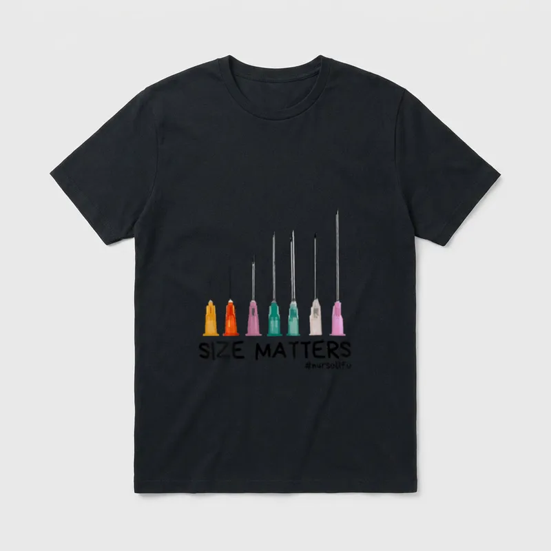 Needle Size Matters Funny Nursing CNA T-Shirt – Classic T-Shirt in Black