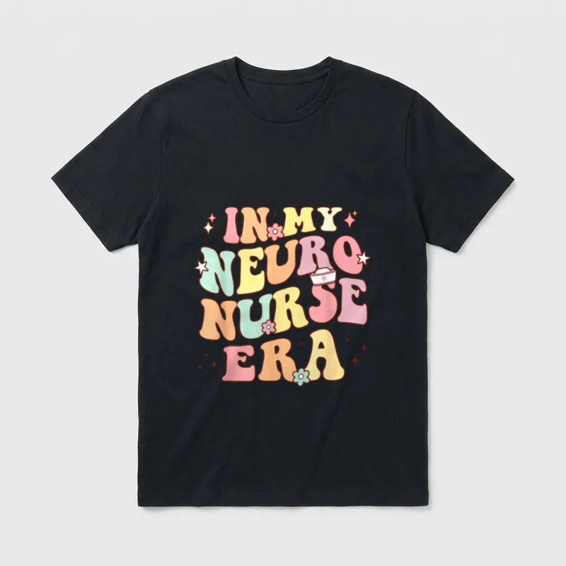 In My Neuro Nurse Era Retro T-Shirt – “IN MY NEURO NURSE ERA” in pastel retro lettering – Classic T-Shirt in Black