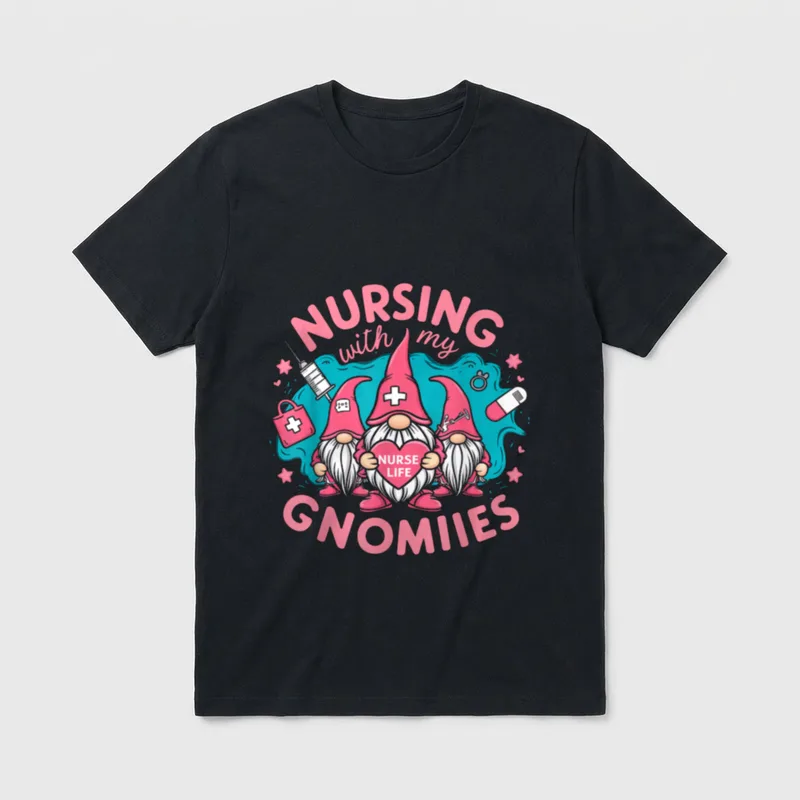 Nursing with My Gnomies Gnome Life T-Shirt – Classic T-Shirt in Black