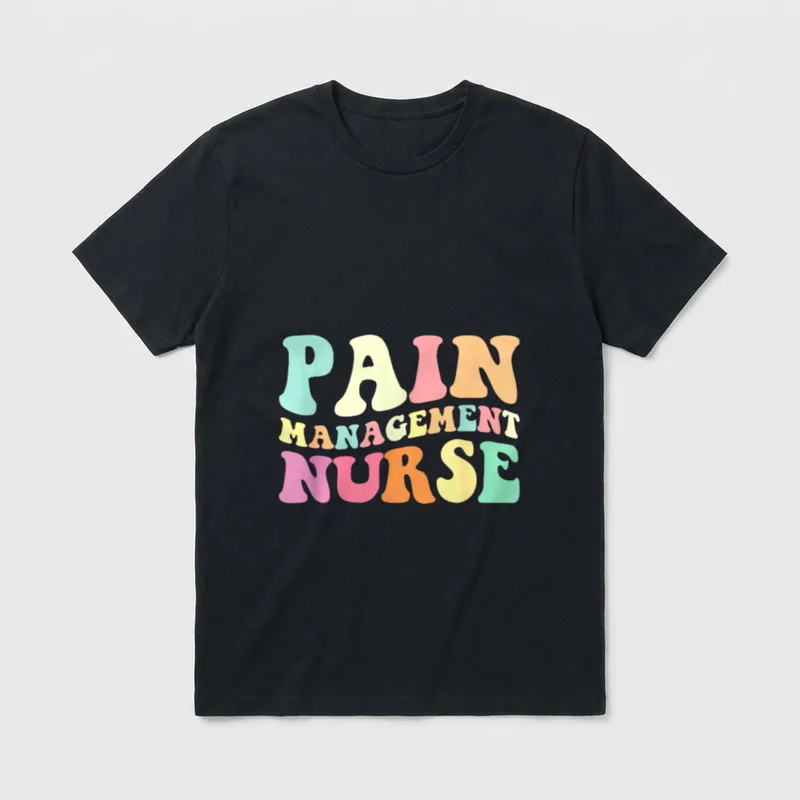 PM Nurse Pain Management Nurses Day T-Shirt – Wavy retro text reading PAIN MANAGEMENT NURSE – Classic T-Shirt in Black