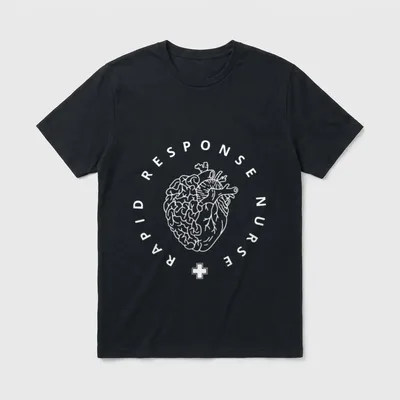 Rapid Response Teams Medical RRT Nurse T-Shirt – RAPID RESPONSE NURSE with a split brain and heart – Classic T-Shirt in Black