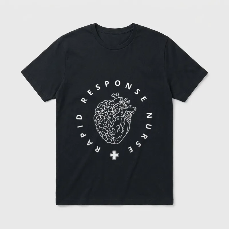 Rapid Response Teams Medical RRT Nurse T-Shirt – RAPID RESPONSE NURSE with a split brain and heart – Classic T-Shirt in Black