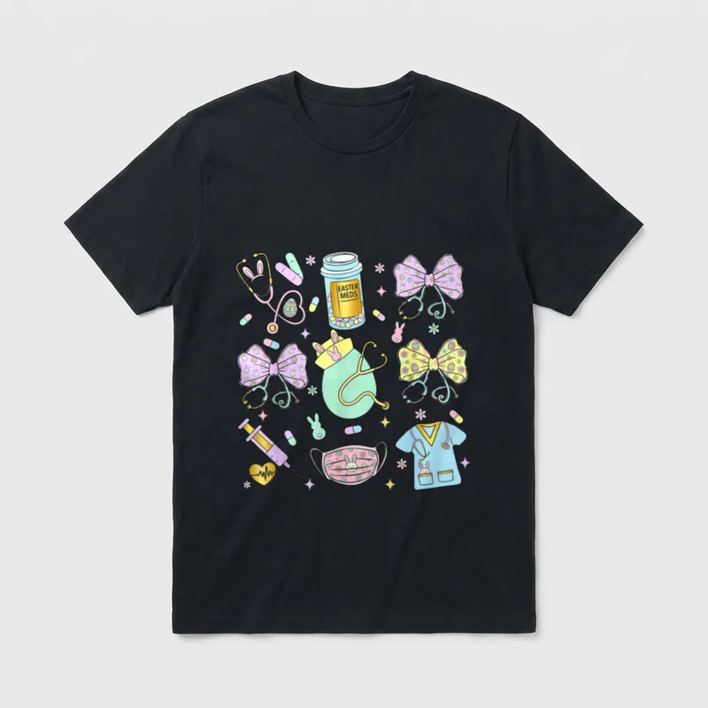 Easter Nurse Coquette Bow Stethoscope Eggs T-Shirt – Classic T-Shirt in Black