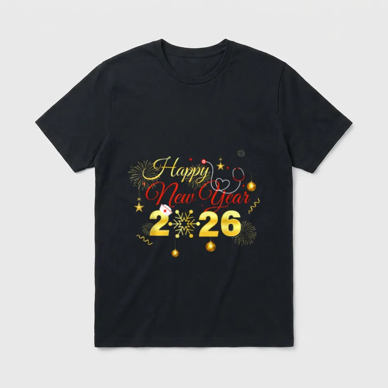 Happy New Year 2026 Fireworks Nurse T-Shirt – Classic T-Shirt in Black