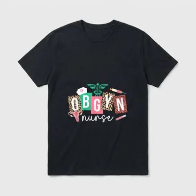 OBGYN Nurse Leopard OB-GYN Nursing OB T-Shirt – OBGYN nurse in leopard print and script lettering – Classic T-Shirt in Black