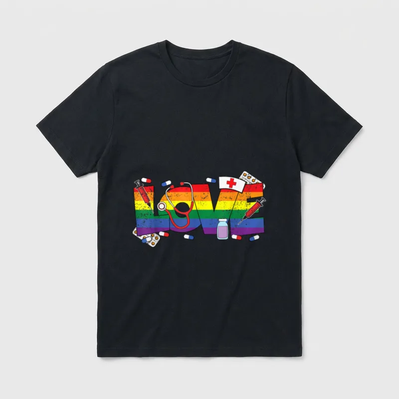Gay Nurse LGBT-Q Pride Rainbow RN T-Shirt – Classic T-Shirt in Black