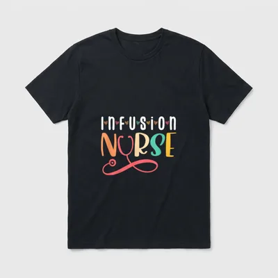 Nurse Infusion Squad Nursing T-Shirt – Infusion Nurse lettering with heart accents and stethoscope – Classic T-Shirt in Black