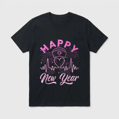 Happy New Year Nurse Crew Heartbeat T-Shirt – Classic T-Shirt in Black