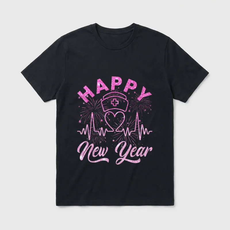 Happy New Year Nurse Crew Heartbeat T-Shirt – Classic T-Shirt in Black
