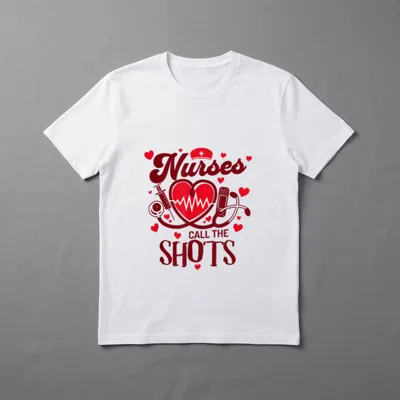 Nurses Call the Shots Shirt – Stethoscope, syringe, heart pulse line, and nurse cap artwork – Classic T-Shirt in Black