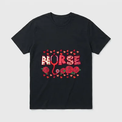 Valentines Day Nurse Stethoscope Nursing T-Shirt – Classic T-Shirt in Black