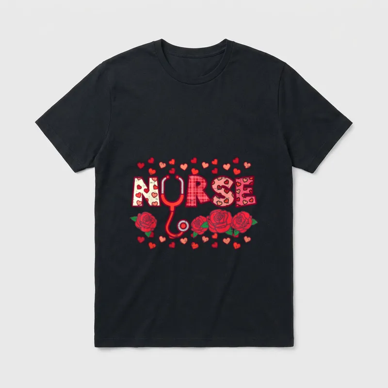Valentines Day Nurse Stethoscope Nursing T-Shirt – Classic T-Shirt in Black