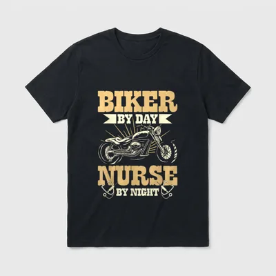 Biker by Day Nurse Night Motorcycle T-Shirt – Classic T-Shirt in Black