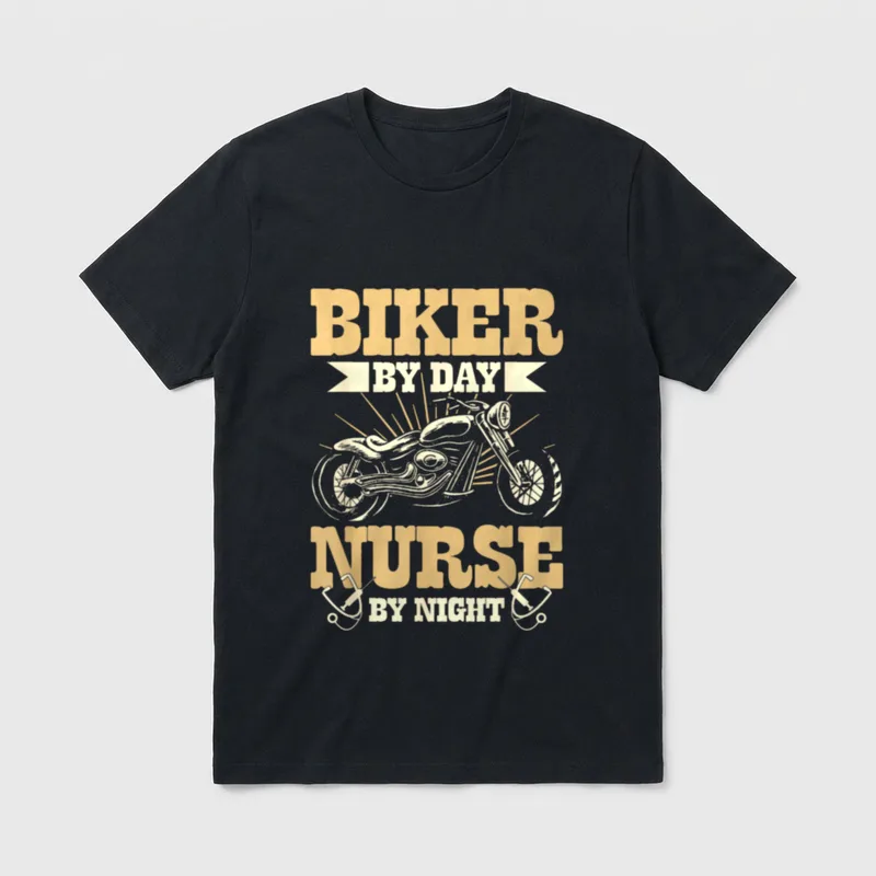 Biker by Day Nurse Night Motorcycle T-Shirt – Classic T-Shirt in Black