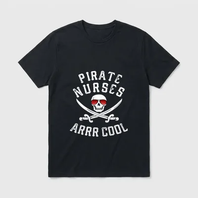 RN LPN Nurse Nursing T-Shirt – Pirate skull wearing sunglasses with crossed swords – Classic T-Shirt in Black