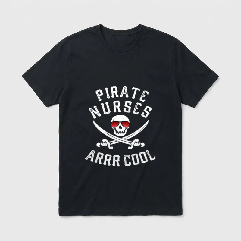 RN LPN Nurse Nursing T-Shirt – Pirate skull wearing sunglasses with crossed swords – Classic T-Shirt in Black