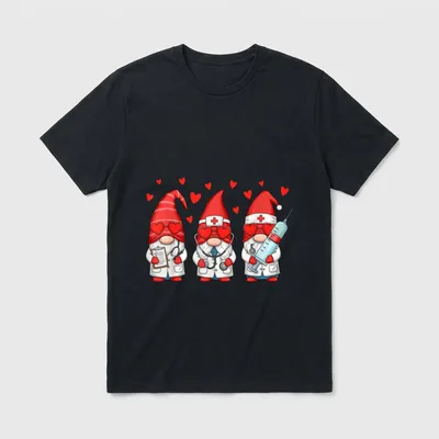 Gnome Nurse Stethoscope Nursing Scrub Valentine T-Shirt – Classic T-Shirt in Black