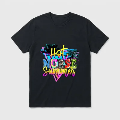 Hot Nurse Summer 80s 90s T-Shirt – Hot Nurse Summer with palm trees and a neon triangle – Classic T-Shirt in Black