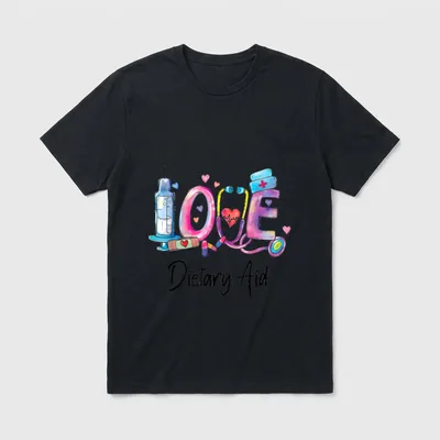 Love Dietary Aid Nurse T-Shirt – LOVE Dietary Aid lettering with nurse cap and stethoscope – Classic T-Shirt in Black
