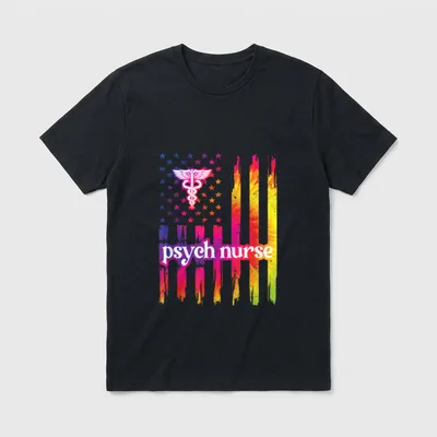 Psych Nursing US Flag Proud Psychiatric T-Shirt – Classic T-Shirt in Black