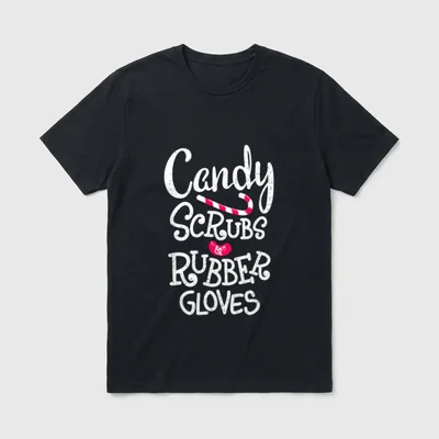 Candy Cane Nurse T-Shirt – Candy Scrubs & Rubber Gloves lettering with candy cane – Classic T-Shirt in Black