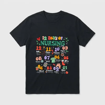 12 Days of Nicu Nursing Christmas T-Shirt – Retro 12 Days of Nursing hospital shift countdown art – Classic T-Shirt in Black