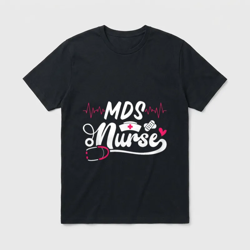 Cute MDS Nurse Stethoscope T-Shirt – MDS Nurse lettering with a stethoscope, cap, and bandages – Classic T-Shirt in Black
