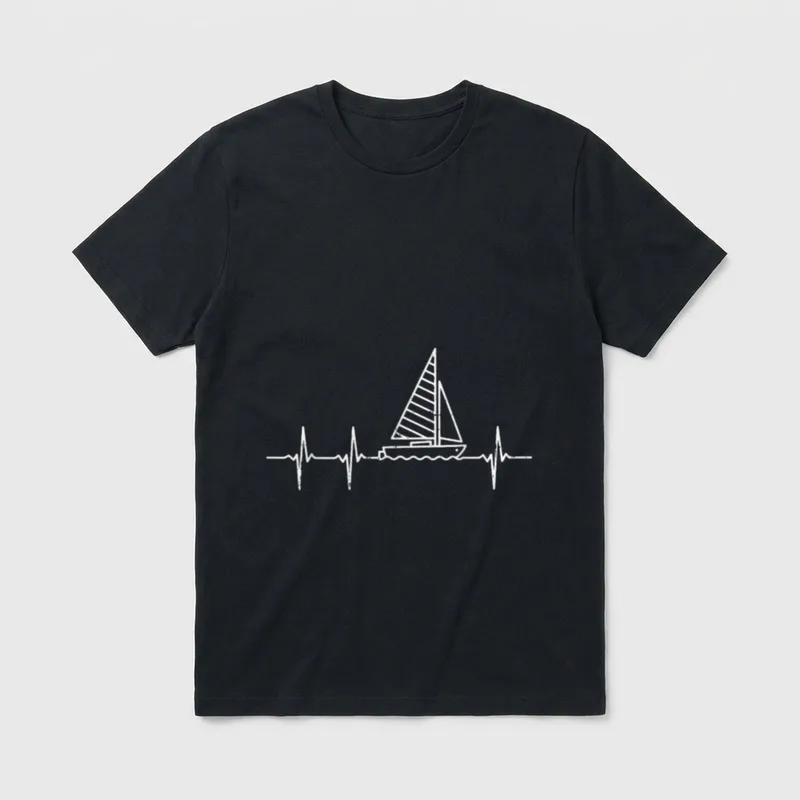 Sailboat Heartbeat Sailing Medical Nurse Boat T-Shirt – Classic T-Shirt in Black