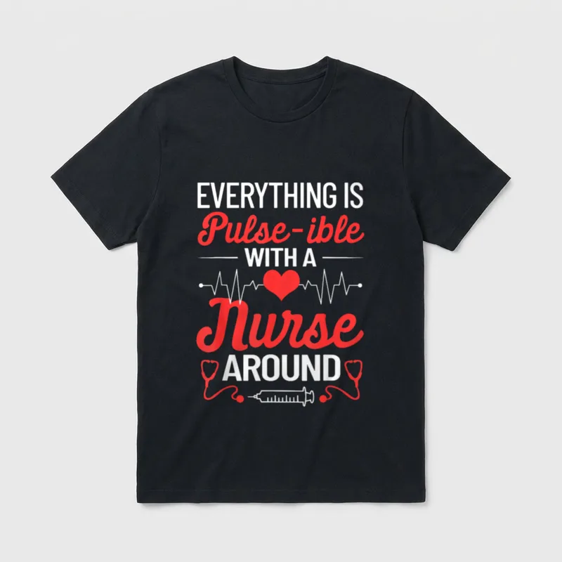 Nursing Everything Is Pulseible T-Shirt – EVERYTHING IS Pulse-ible WITH A Nurse AROUND – Classic T-Shirt in Black