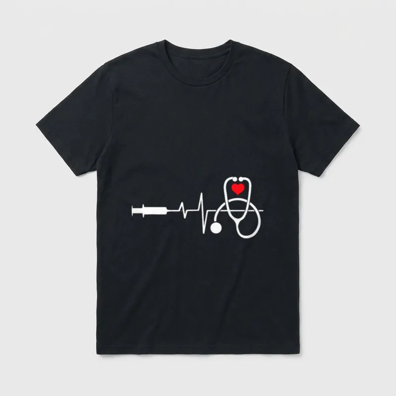 Funny Heart Beats Nurse Nursing Love T-Shirt – Classic T-Shirt in Black