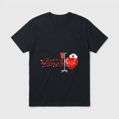 Stethoscope Heartbeat Nurse Valentines Day RN T-Shirt – Classic T-Shirt in Black