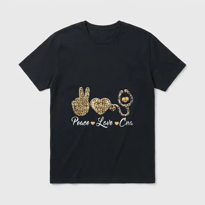 Love CNA Leopard Heart Stethoscope Peace T-Shirt – Classic T-Shirt in Black