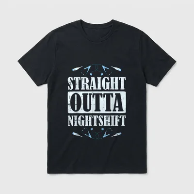 Fun Nurse Nursing Hospital T-Shirt – Straight Outta Nightshift with stethoscopes and thermometers – Classic T-Shirt in Black