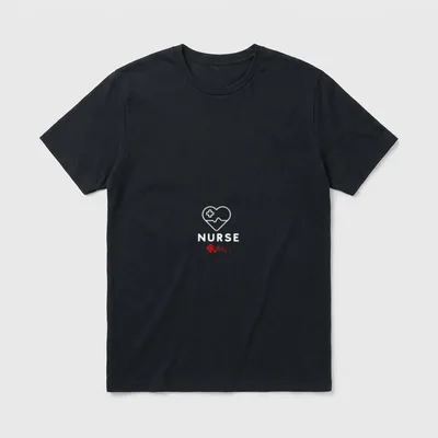Nurse Designed T-Shirt – Heart outline with medical cross, pulse line, and NURSE text – Classic T-Shirt in Black