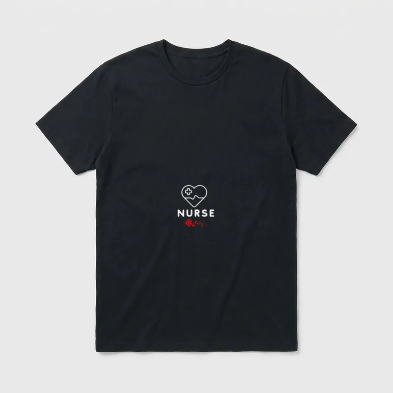 Nurse Designed T-Shirt – Heart outline with medical cross, pulse line, and NURSE text – Classic T-Shirt in Black
