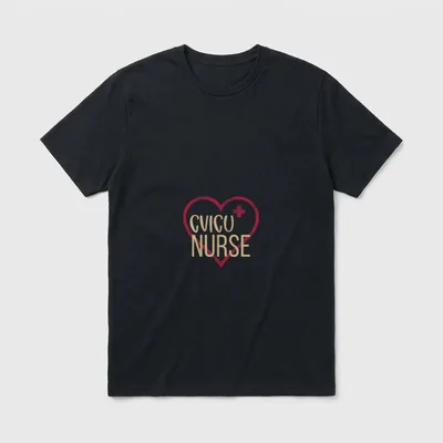 CVICU Nurse Nurses and Nursing T-Shirt – CVICU NURSE lettering inside a red heart with a cross – Classic T-Shirt in Black