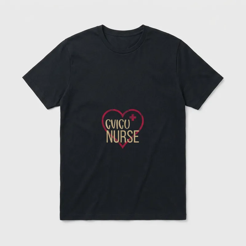 CVICU Nurse Nurses and Nursing T-Shirt – CVICU NURSE lettering inside a red heart with a cross – Classic T-Shirt in Black