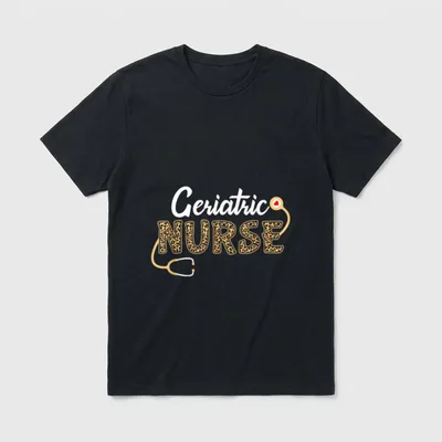 Geriatric Nurse Leopard Print Stethoscope Heart T-Shirt – Classic T-Shirt in Black