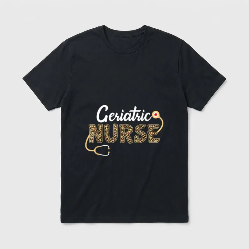 Geriatric Nurse Leopard Print Stethoscope Heart T-Shirt – Classic T-Shirt in Black