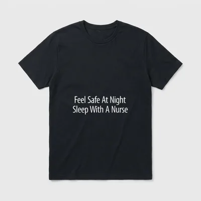Feel Safe at Night Nurse T-Shirt – Feel Safe At Night Sleep With A Nurse printed lettering – Classic T-Shirt in Black