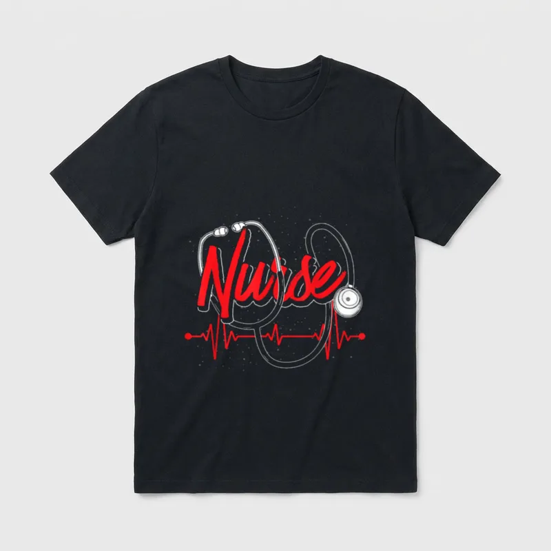 Nursing Hospital Heartbeat Stethoscope Medical Nurse T-Shirt – Classic T-Shirt in Black