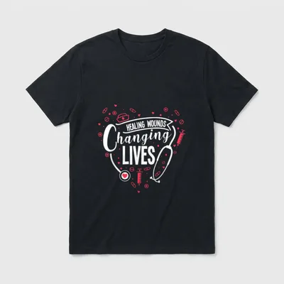 Nurse Classic T-Shirt – “HEALING WOUNDS Changing LIVES” printed lettering – Classic T-Shirt in Black
