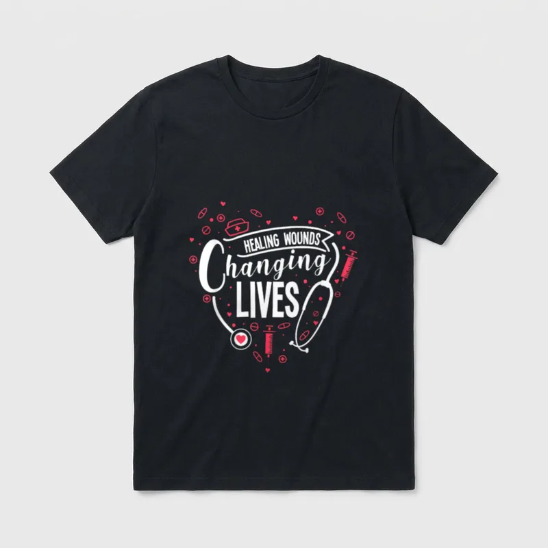 Nurse Classic T-Shirt – “HEALING WOUNDS Changing LIVES” printed lettering – Classic T-Shirt in Black