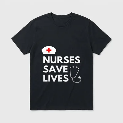 Nurses Save Lives T-Shirt – NURSES SAVE LIVES lettering with nursing cap and stethoscope – Classic T-Shirt in Black