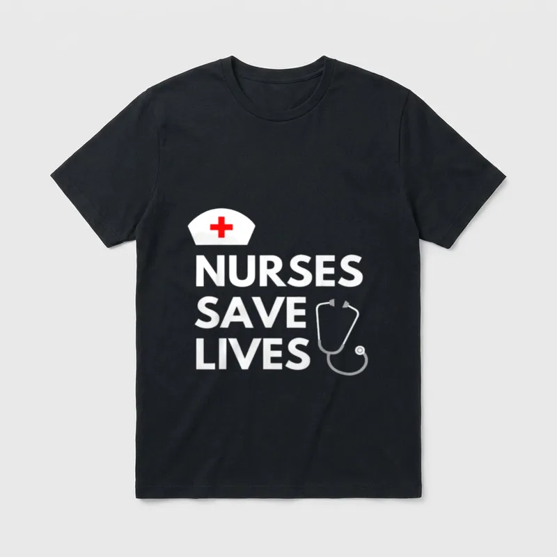 Nurses Save Lives T-Shirt – NURSES SAVE LIVES lettering with nursing cap and stethoscope – Classic T-Shirt in Black