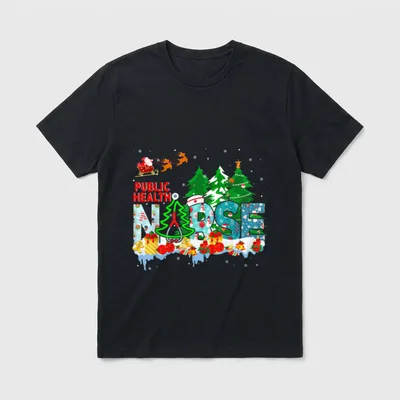 Public Health Nurse Christmas Tree Stethoscope T-Shirt – Classic T-Shirt in Black