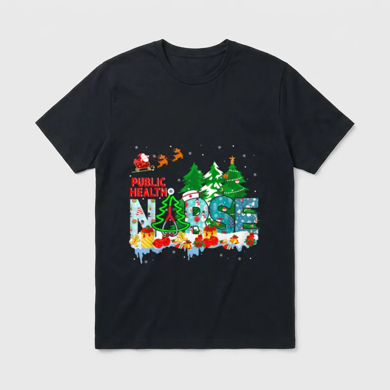 Public Health Nurse Christmas Tree Stethoscope T-Shirt – Classic T-Shirt in Black