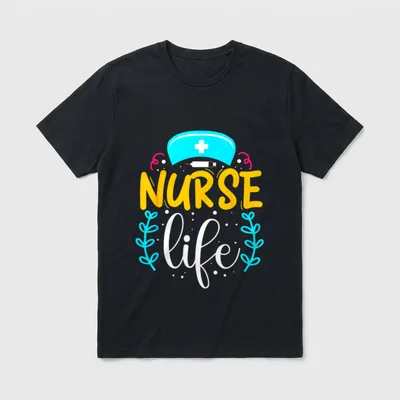 Nurse Life Struggling T-Shirt – NURSE life with blue medical cap and syringe – Classic T-Shirt in Black